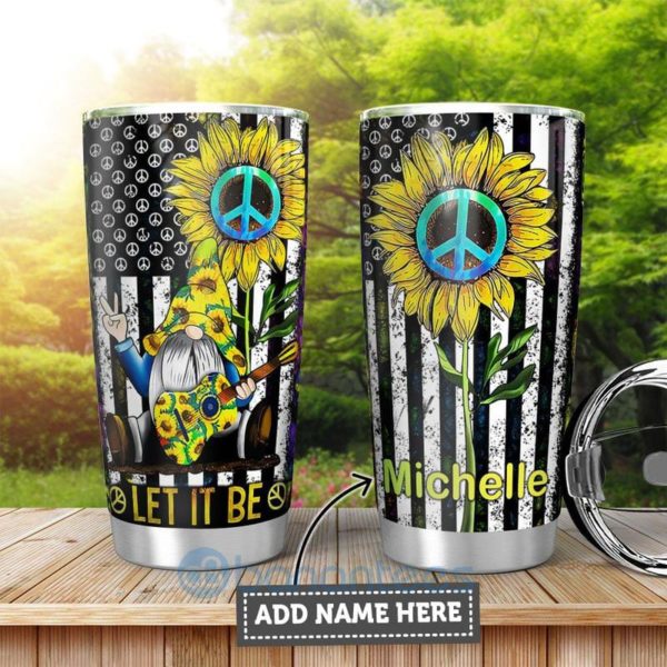 Custom Name Gift For Dad Sunflower Hippie Gnome Tumbler Product Photo