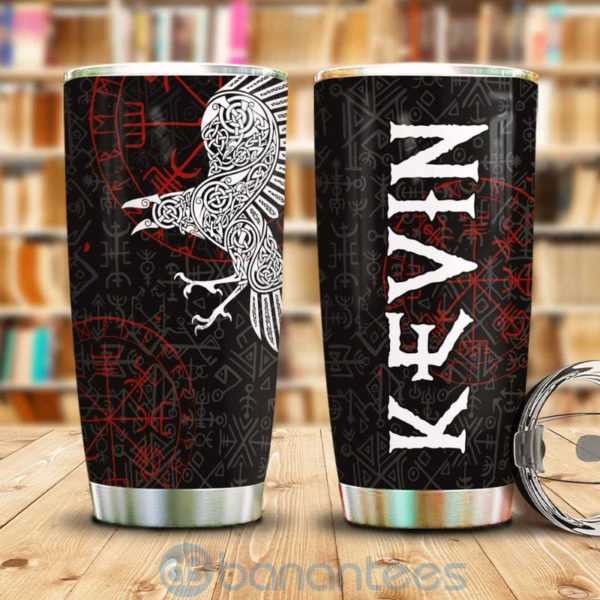 Custom Name Gift For Dad Tattoo Viking Raven Tumbler Product Photo