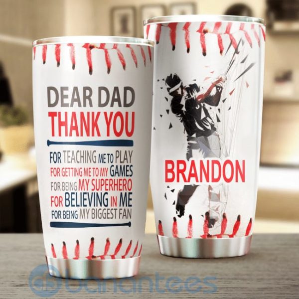 Custom Name Gift For Dad Thank You For Teaching Me Play Baseball Dad Tumbler Product Photo