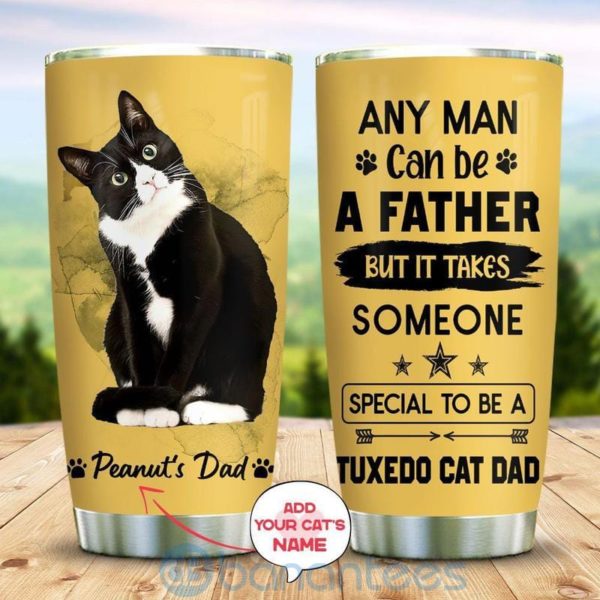 Custom Name Gift For Dad Tuxedo Cat Dad Tumbler Product Photo