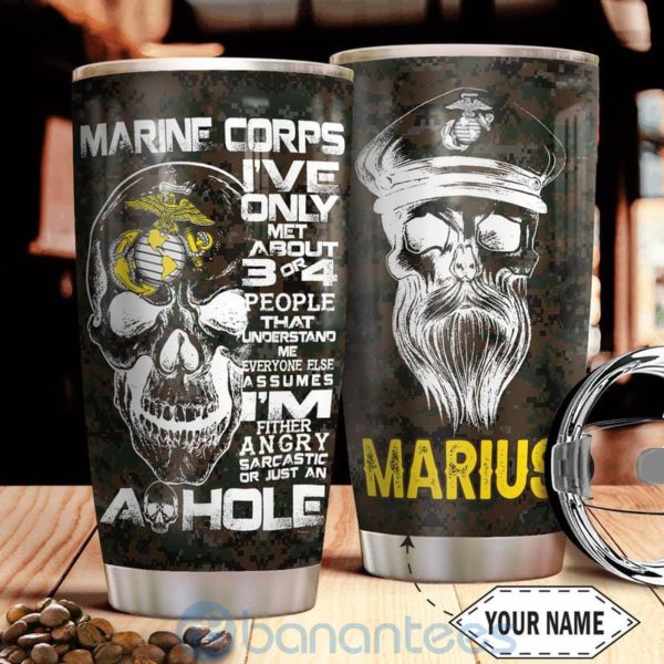 Custom Name Gift For Dad USMC Skull Tumbler Product Photo