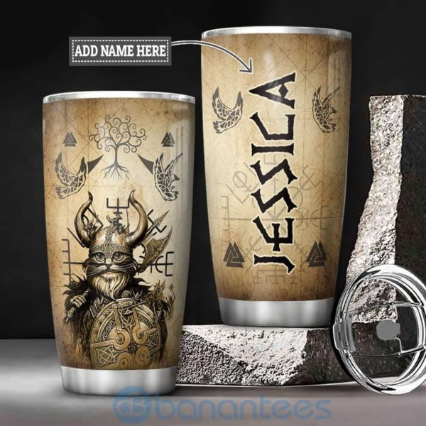 Custom Name Gift For Dad Viking Cat Tumbler Product Photo