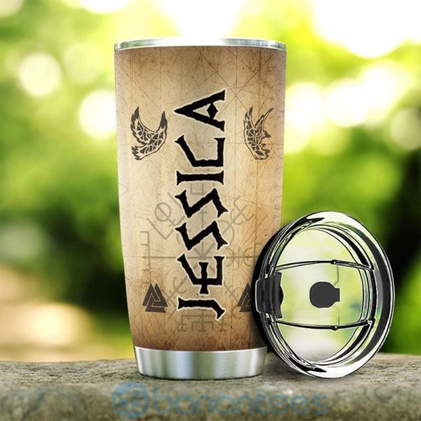 Custom Name Gift For Dad Viking Cat Tumbler Product Photo