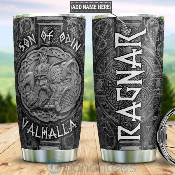 Custom Name Gift For Dad Viking Odin Raven Silver Style Tumbler Product Photo