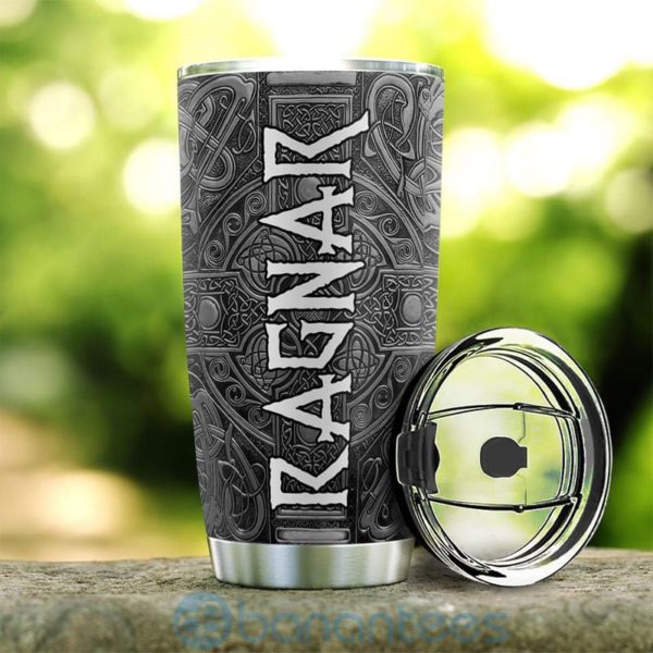 Custom Name Gift For Dad Viking Odin Raven Silver Style Tumbler Product Photo