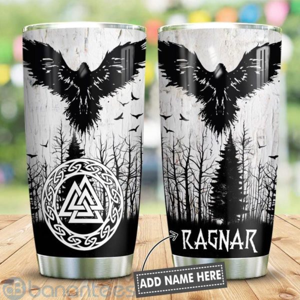 Custom Name Gift For Dad Viking Raven Vegvisir Tattoo Style Tumbler Product Photo