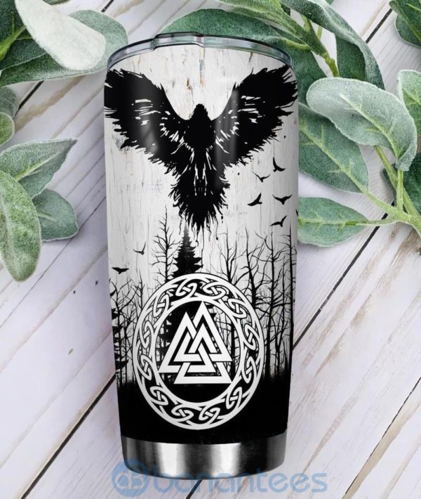 Custom Name Gift For Dad Viking Raven Vegvisir Tattoo Style Tumbler Product Photo