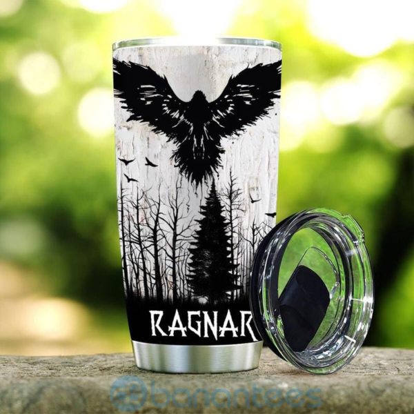 Custom Name Gift For Dad Viking Raven Vegvisir Tattoo Style Tumbler Product Photo