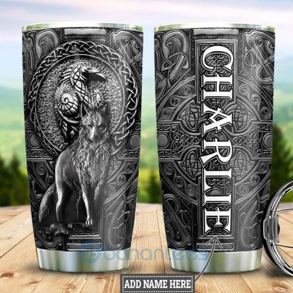 Custom Name Gift For Dad Viking Wolf Raven Metal Style Tumbler Product Photo