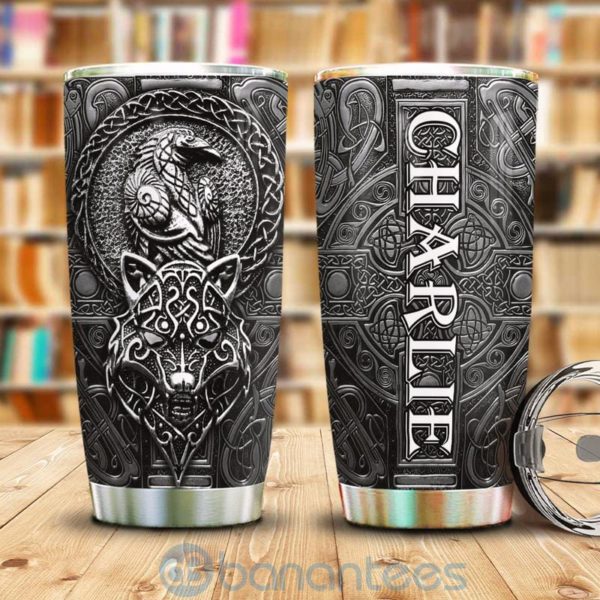Custom Name Gift For Dad Viking Wolf Raven Tumbler Product Photo