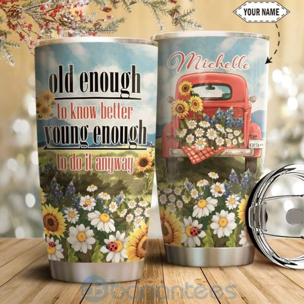 Custom Name Gift For Dad Vintage Red Truck Sunflower Tumbler Product Photo