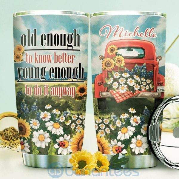 Custom Name Gift For Dad Vintage Red Truck Sunflower Tumbler Product Photo