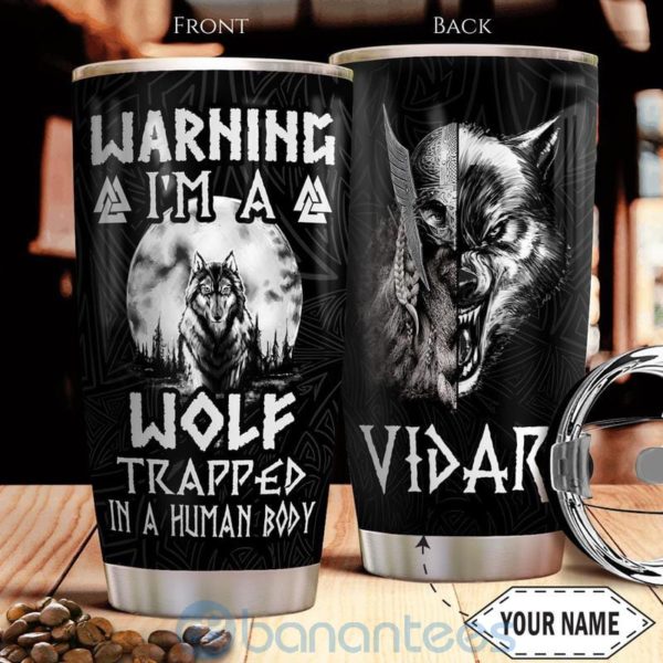 Custom Name Gift For Dad Wolf Viking Tumbler Product Photo