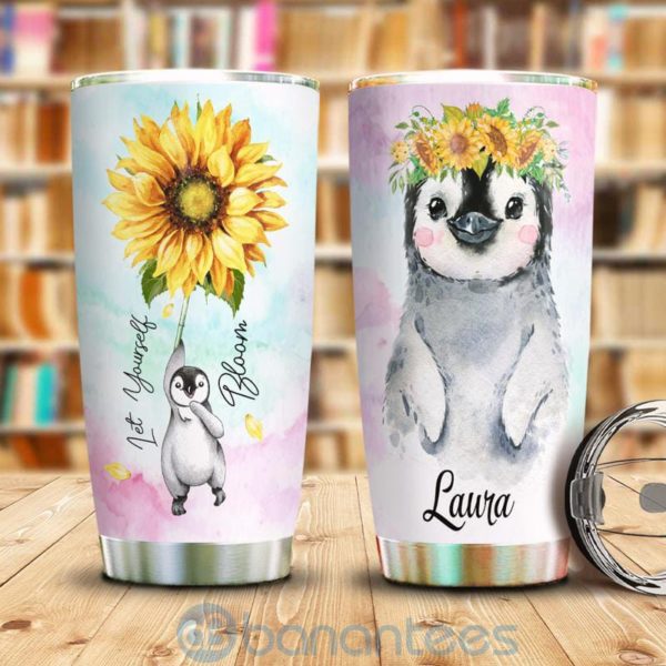 Custom Name Penguin Sunflower Let Yourself Bloom Tumbler Product Photo