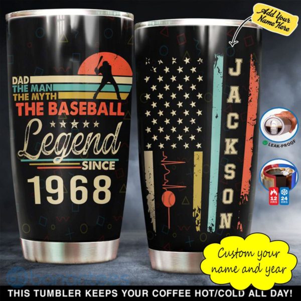 Custom Name Year Gift For Dad Baseball Dad Tumbler Product Photo