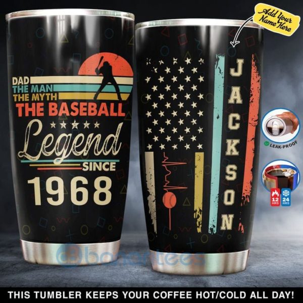 Custom Name Year Gift For Dad Baseball Dad Tumbler Product Photo