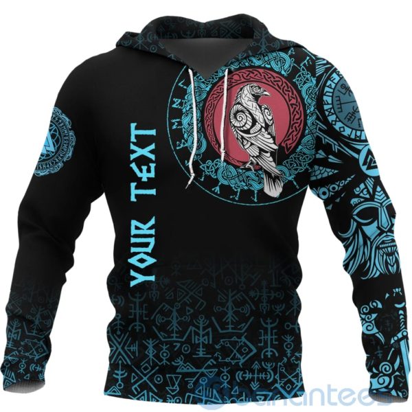 Custom Viking Raven Celtic Cyan Tattoo All Over Printed 3D Hoodie Product Photo