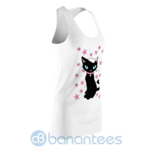 Cute Black Cat And Stars White Racerback Dress For Women Product Photo