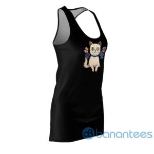 Cute Cat With Floral Art Black Racerback Dress For Women Product Photo