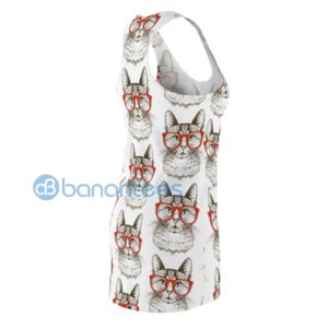 Cute Cat With Red Glasses Pattern White Racerback Dress Product Photo