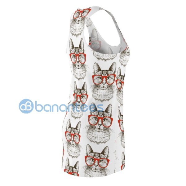Cute Cat With Red Glasses Pattern White Racerback Dress Product Photo