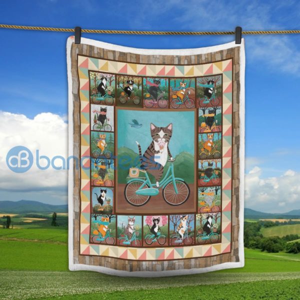 Cute Funny Cat Cycling Sherpa Blanket Product Photo