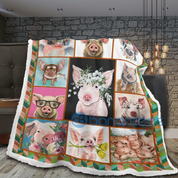 Cute Pig Watercolor Art Sherpa Blanket Product Photo