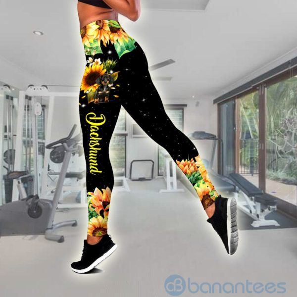 Dachshund Sunflower Tank Top Legging Set Outfit Product Photo