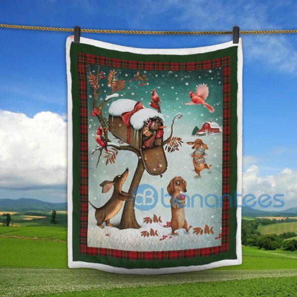 Dachshund Winter Merry Christmas Sherpa Blanket Product Photo