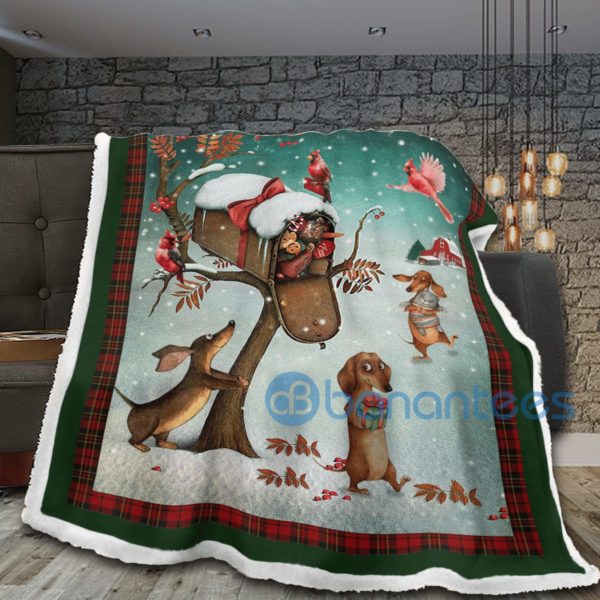 Dachshund Winter Merry Christmas Sherpa Blanket Product Photo