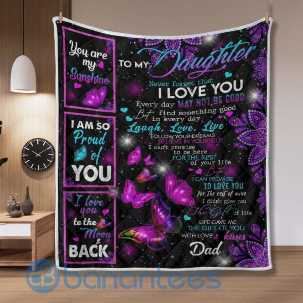 Daughter I Love You To The Moon And Back Quilt Blanket Product Photo