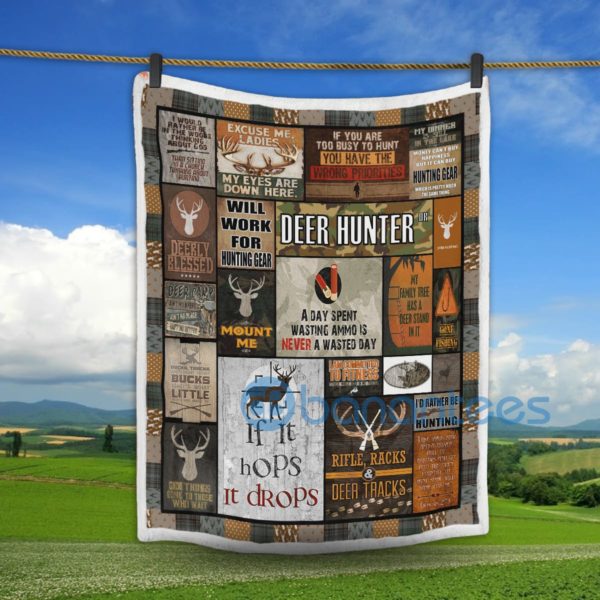 Deer Hunter Will Work For Hungting Gear Sherpa Blanket Product Photo