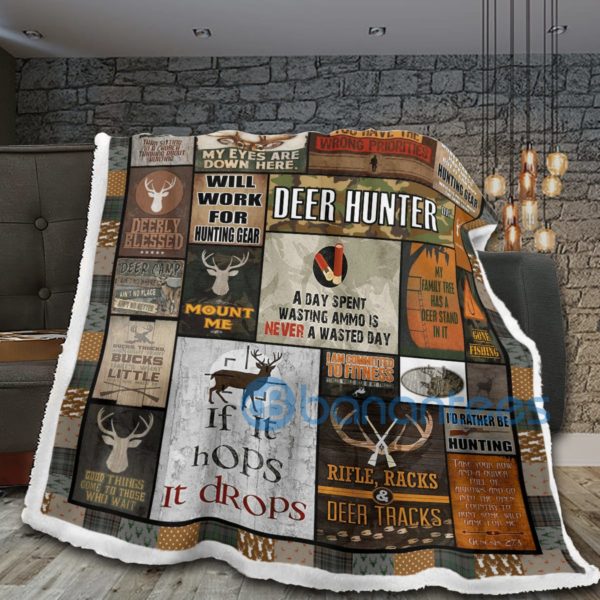 Deer Hunter Will Work For Hungting Gear Sherpa Blanket Product Photo