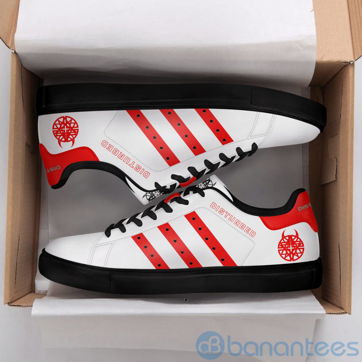 disturbed-red-striped-white-low-top-skate-shoes-2-3VsPB.jpg Disturbed Red Striped White Low Top Skate Shoes Product Photo