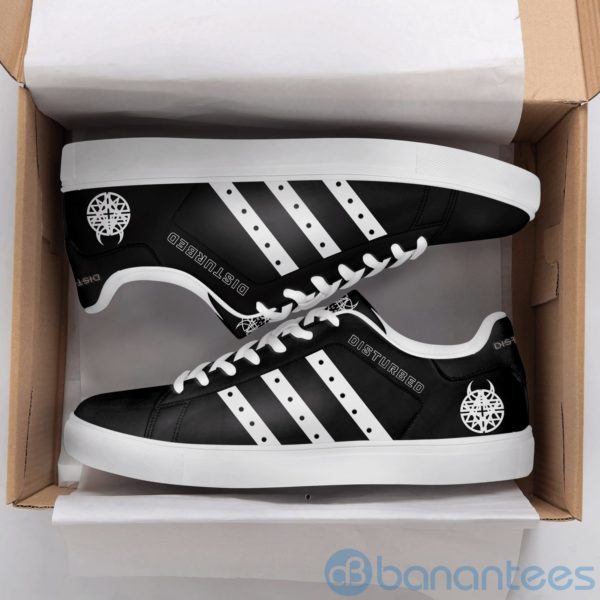 Disturbed White Striped Black Low Top Skate Shoes Product Photo