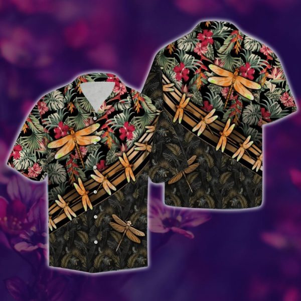 Dragonfly Floral Hawaii Shirt Summer Hawaiian Product Photo