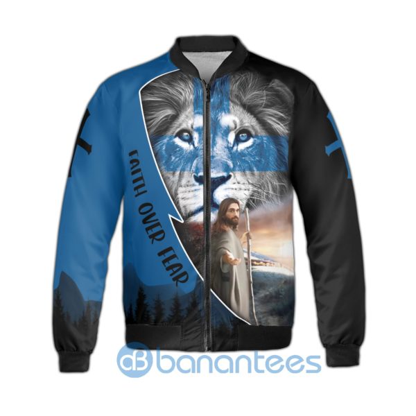 Easter Day Christian Jesus Faith Lion God Over Fear Fleece Bomber Jacket Product Photo
