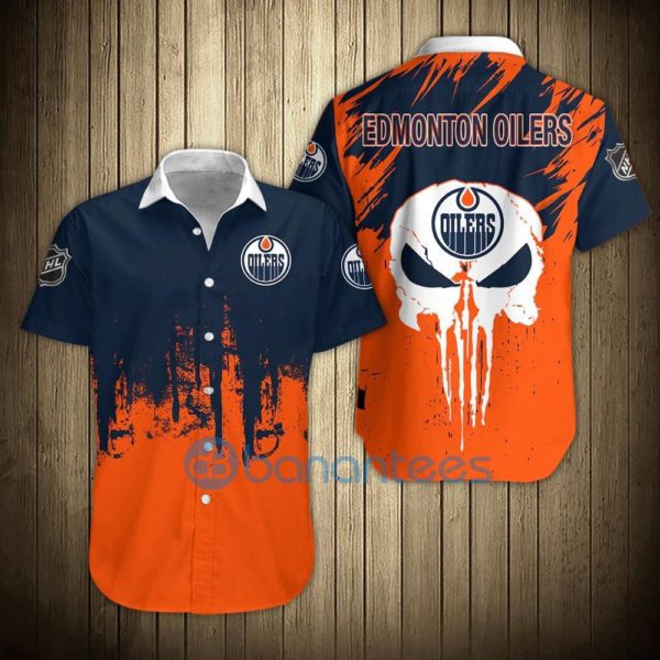 Edmonton Oiler Skull Short Sleeves Hawaiian Shirt Product Photo