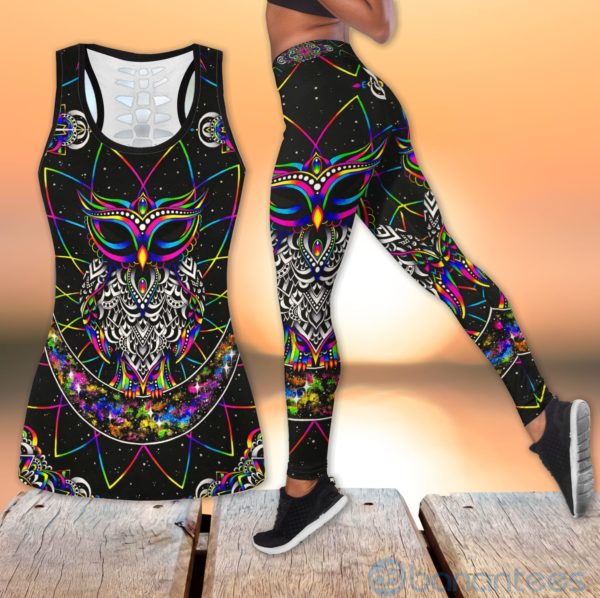 Electro Owl Yoga Mandala Hollow Tank And Legging Outfit Product Photo