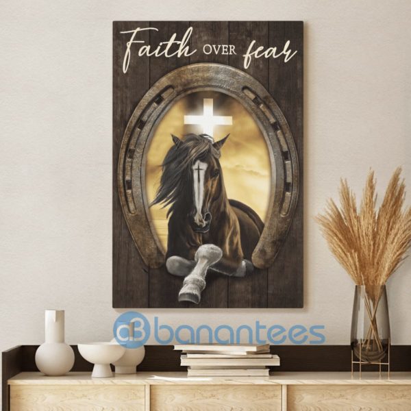 Faith Over Fear Jesus Horses Cross Wall Art Canvas Product Photo