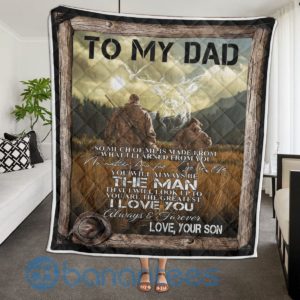 Father Day Gift, Dad And Son Deer Hunter Quilt Blanket Product Photo