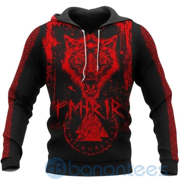Fenrir Wolf Red Viking Hoodie All Over Printed 3D Hoodie Product Photo