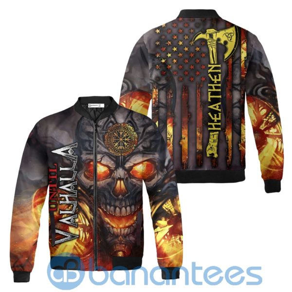 Fire Skull Viking Quilt Fleece Bomber Jacket Product Photo