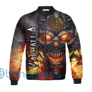 Fire Skull Viking Quilt Fleece Bomber Jacket Product Photo