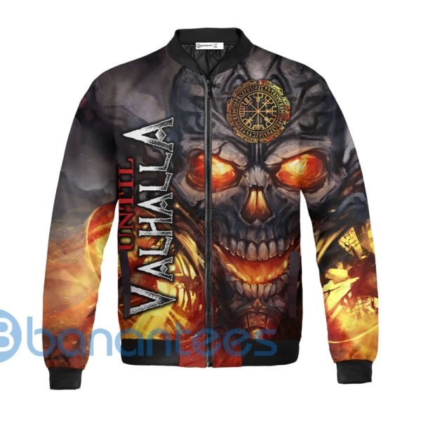 Fire Skull Viking Quilt Fleece Bomber Jacket Product Photo