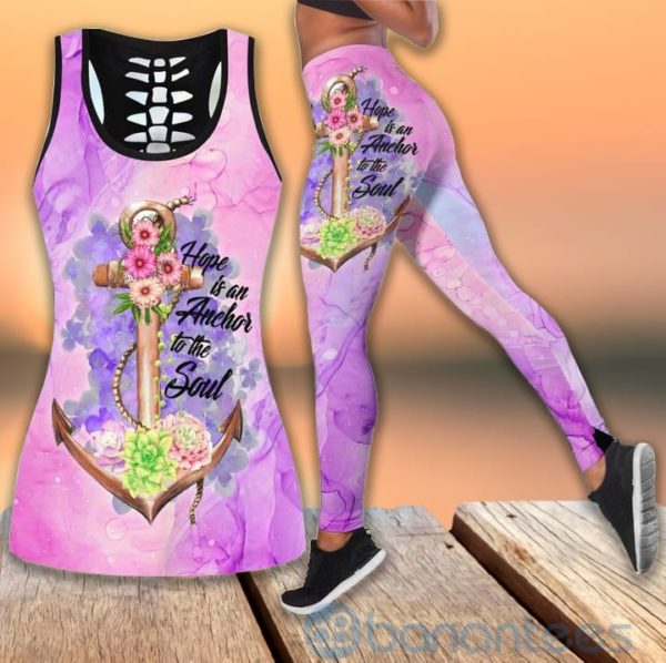 Floral Anchor Hollow Tank And Legging Outfit Product Photo