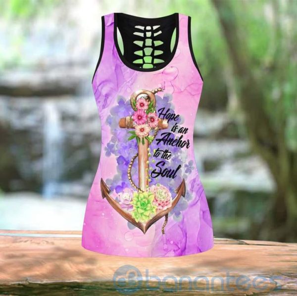 Floral Anchor Hollow Tank And Legging Outfit Product Photo