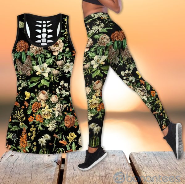Floral Garden Yoga Hollow Tank And Legging Outfit Product Photo