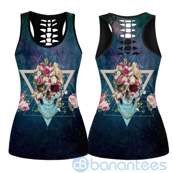 Floral Skull Geometric Valknut Symbol Hollow Tank And Legging Outfit Product Photo