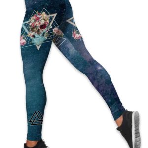 Floral Skull Geometric Valknut Symbol Hollow Tank And Legging Outfit Product Photo